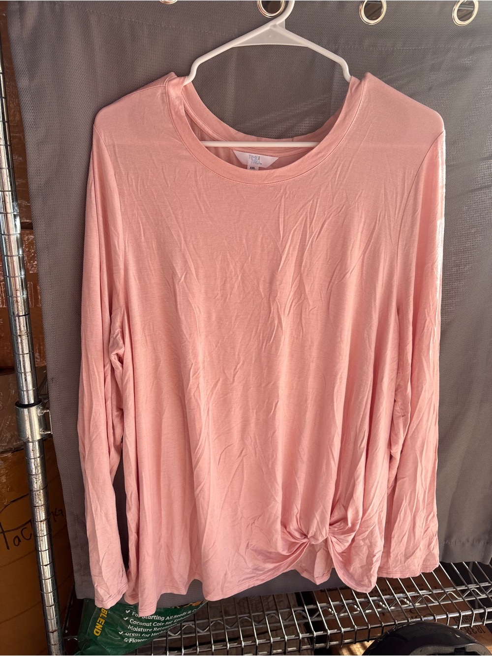 Time and Tru Long Sleeve Twist Front Top - Light Pink